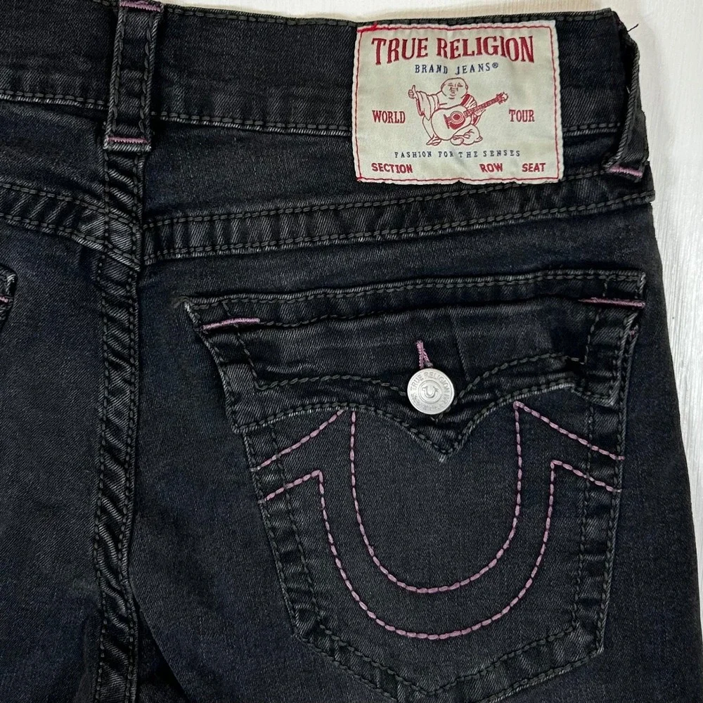 True Religion Geno Relaxed Slim Black Purple Horseshoe Stitch Jeans Mens 32